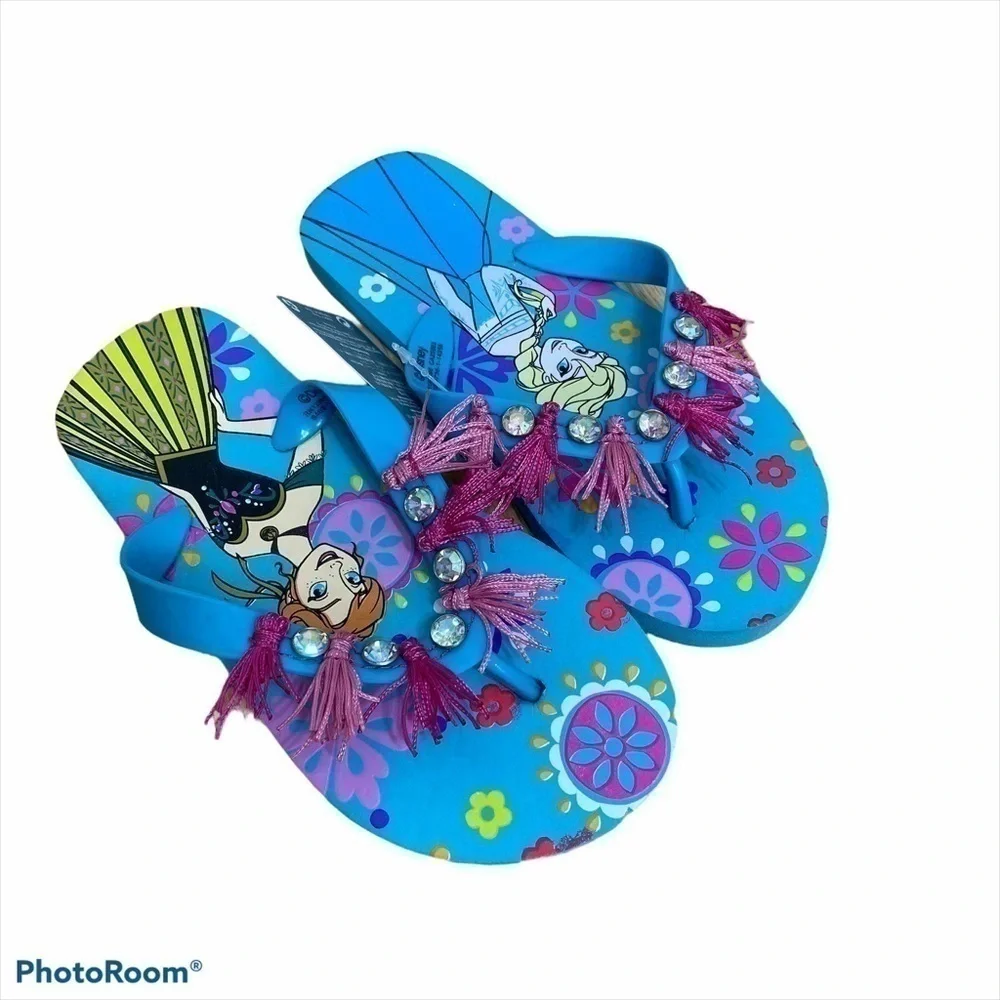 Frozen Tassel Flip Flops Sandals NWT 13/1 Girls Disney Elsa Anna